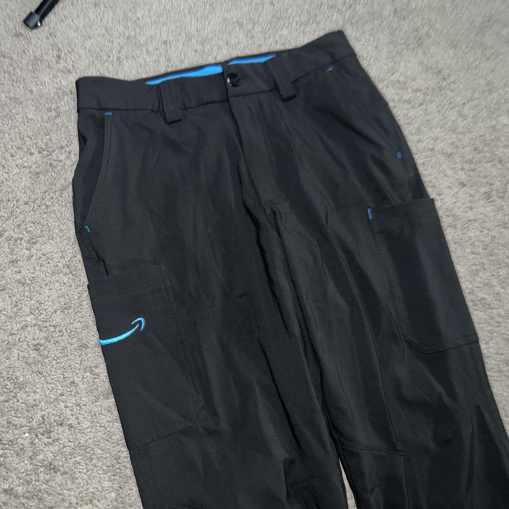 Amazon Flex Pants Men's Size 30x32 Black Cargo Stretch Logo Uniform Tear On Leg